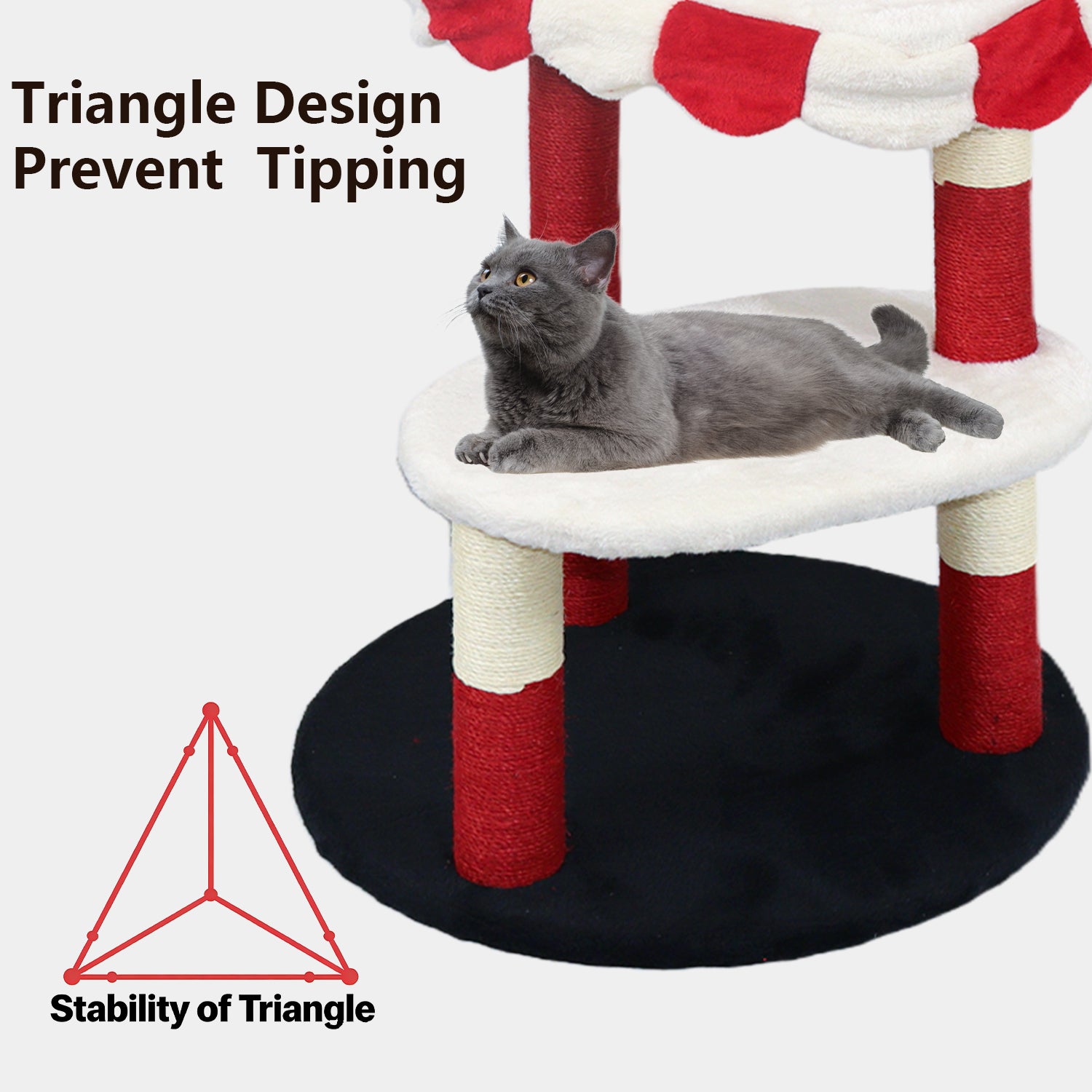 Arbre de chat avec perche cozy et poteaux de Scratching - Red & White Design Meubles de chat multi-niveaux