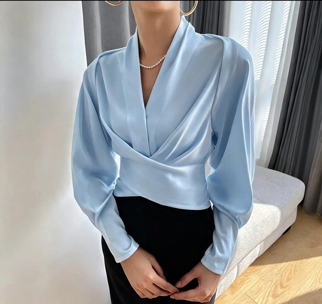 Chemise femme col V Slim-fit couleur unie