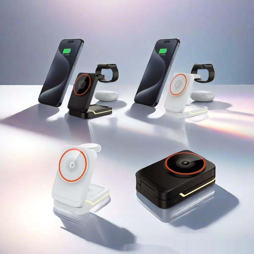 3-in-1 Foldable Fast Charging Stand with Magnetic Wireless Charging