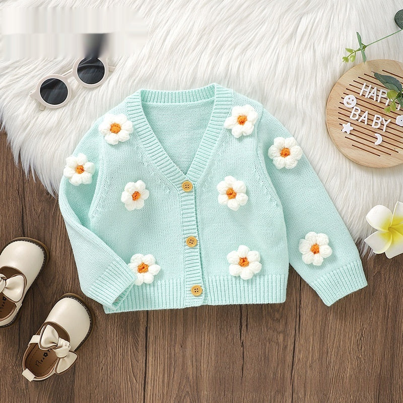Enfants Mignon Handmade 3D Flower Knitted Cardigan
