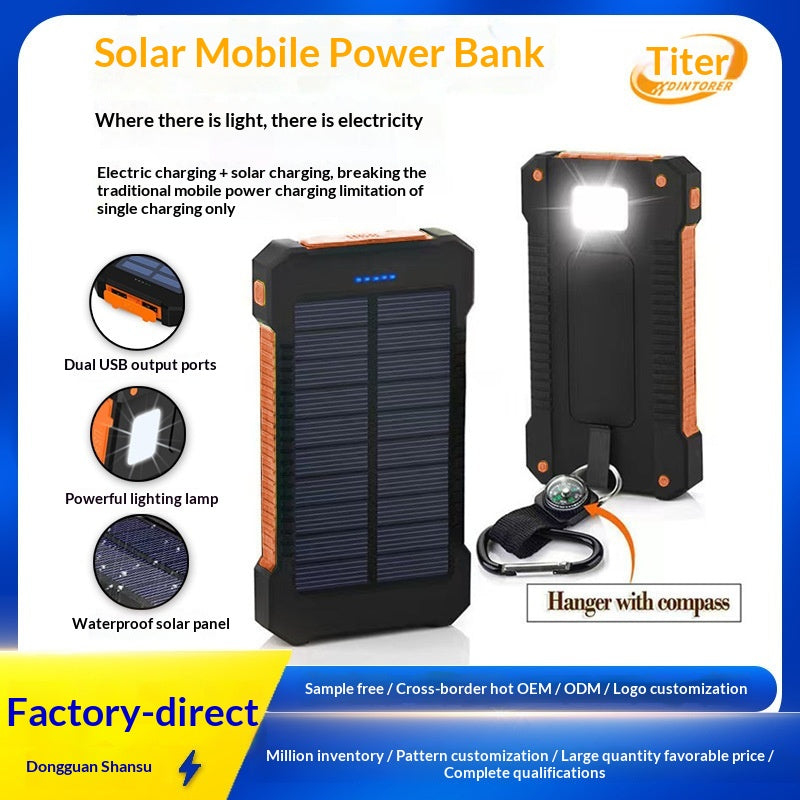 Outdoor 20000mAh Haute capacité LED-Backlit Waterproof Solar-Powered Portable Power Bank