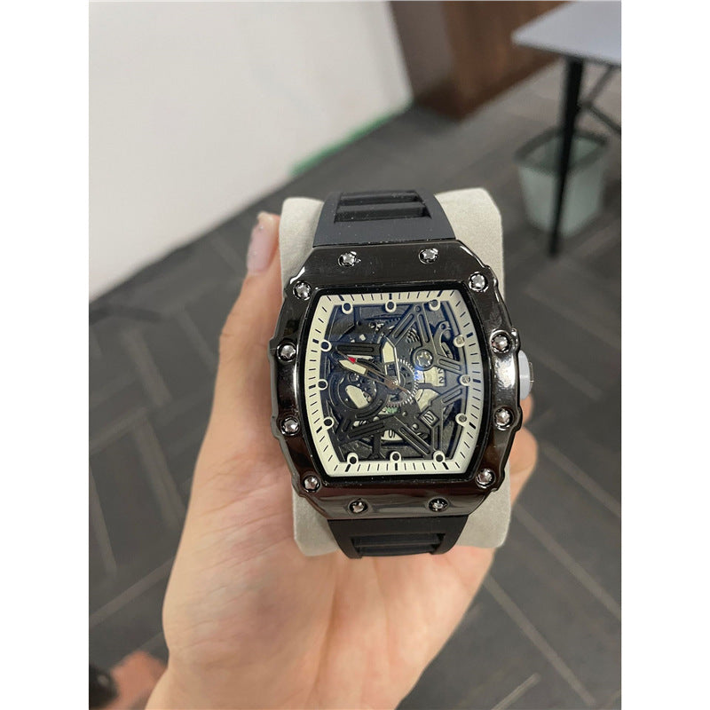 Montre homme cylindrique avec Mouvement à Quartz lumineux