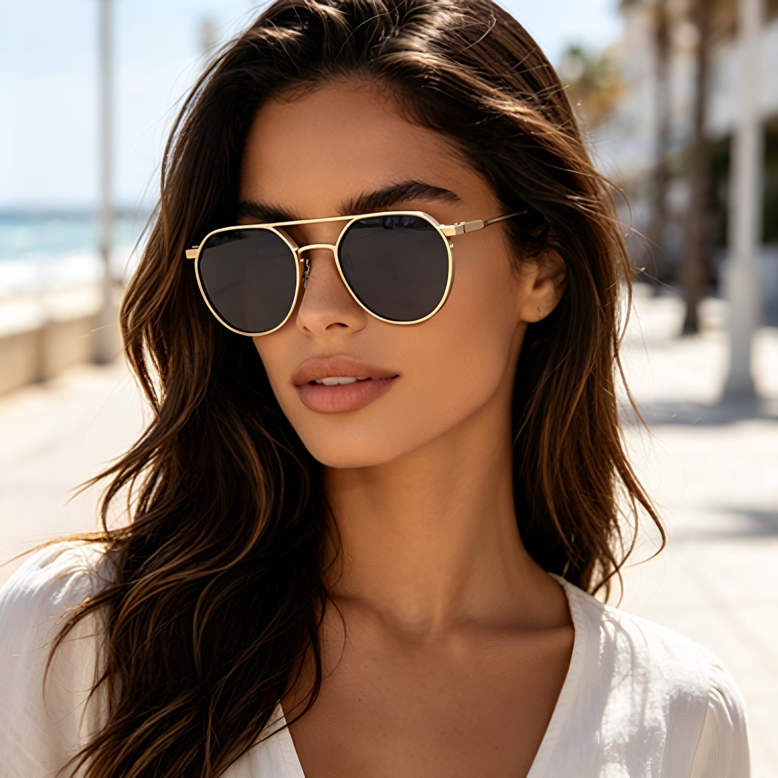 Verres de cadre ovale rétro Lunettes de soleil Aviateur double faisceau en métal