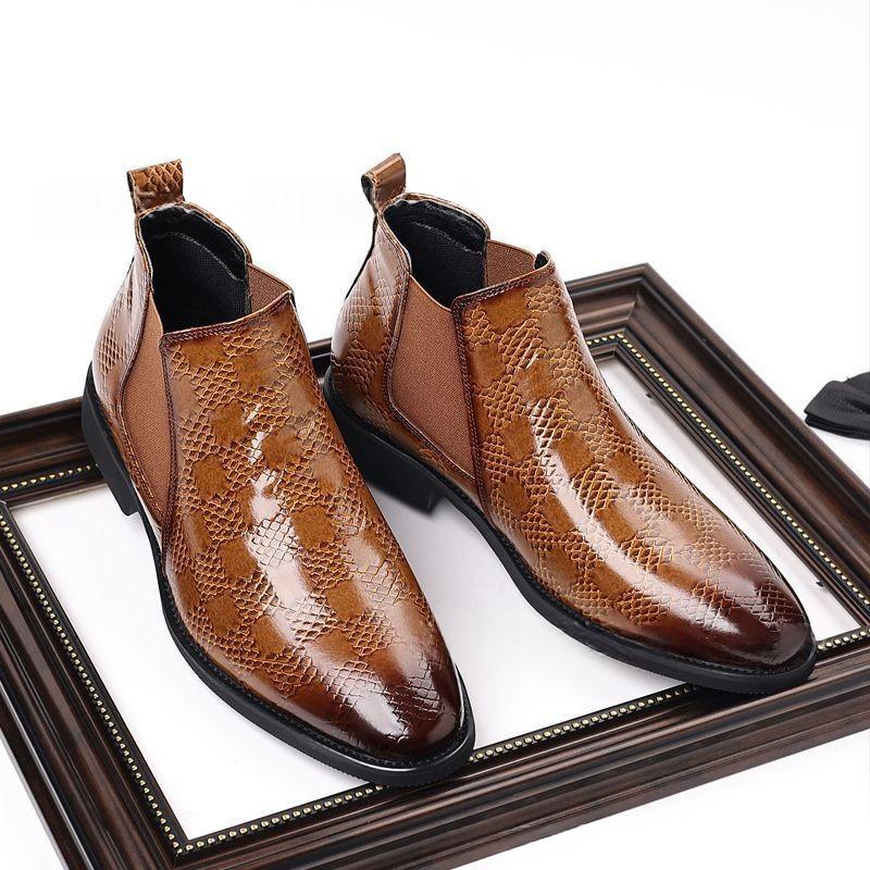 Bottes en cuir pointu de style britannique pour hommes