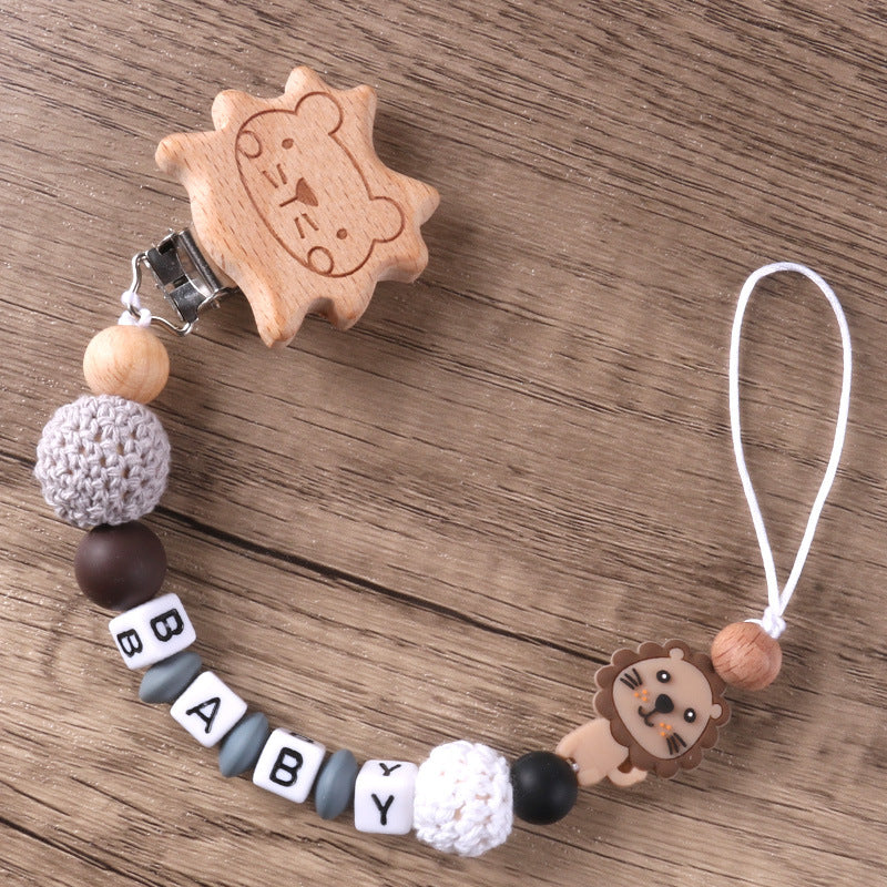 Lion de hêtre Clip chaîne Pacifier pour empêcher la chute de chaîne