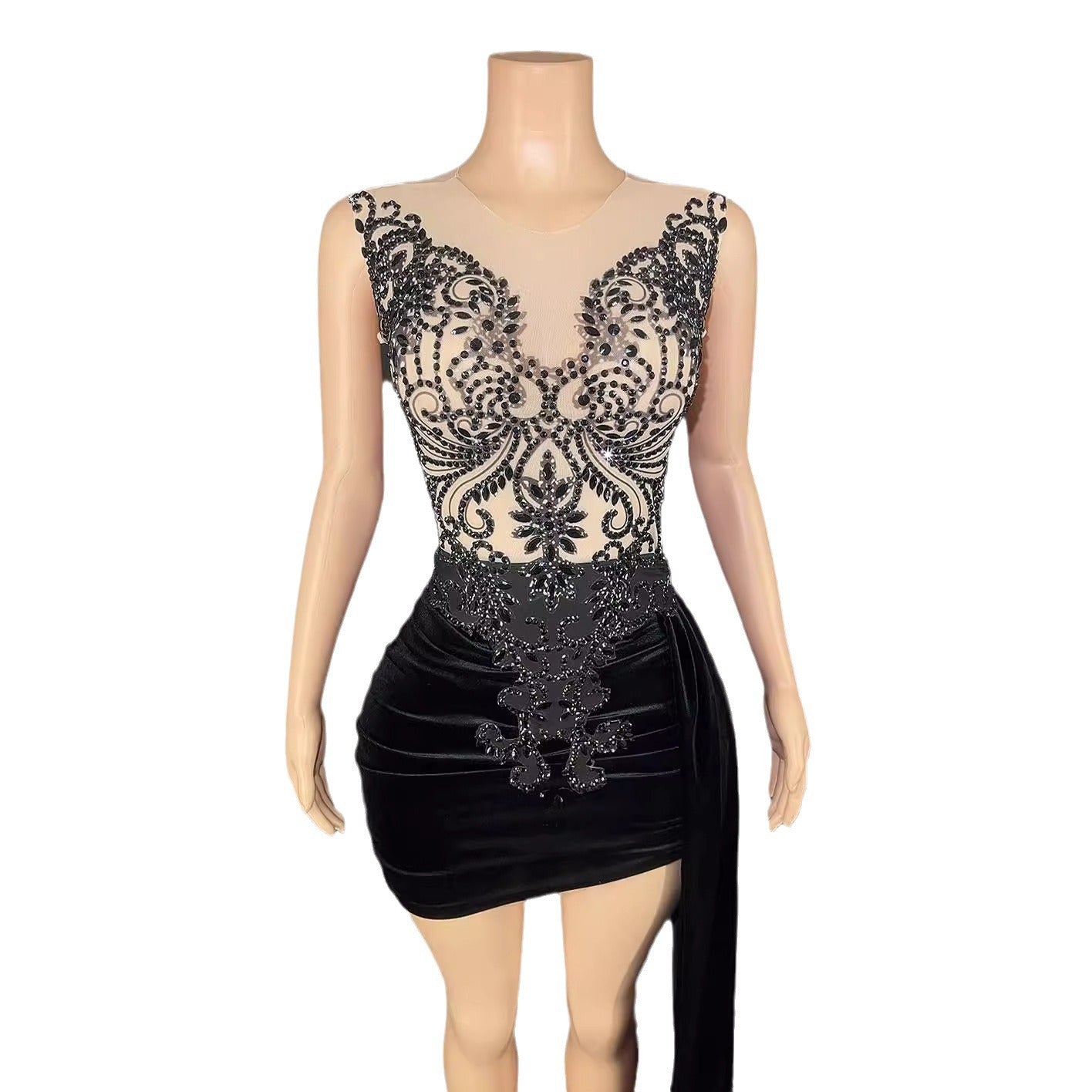 Robe de soirée de luxe d'été Femme Singer Costume de scène Robe senior Jupe latérale Trailing