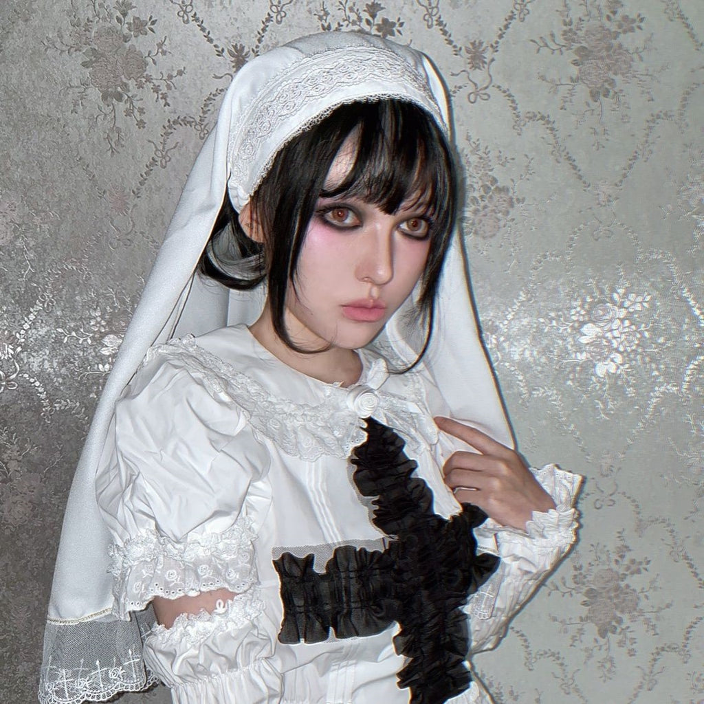 Nun Gothique Dark Lolita Accessoires Bande élastique Bande noire et blanche