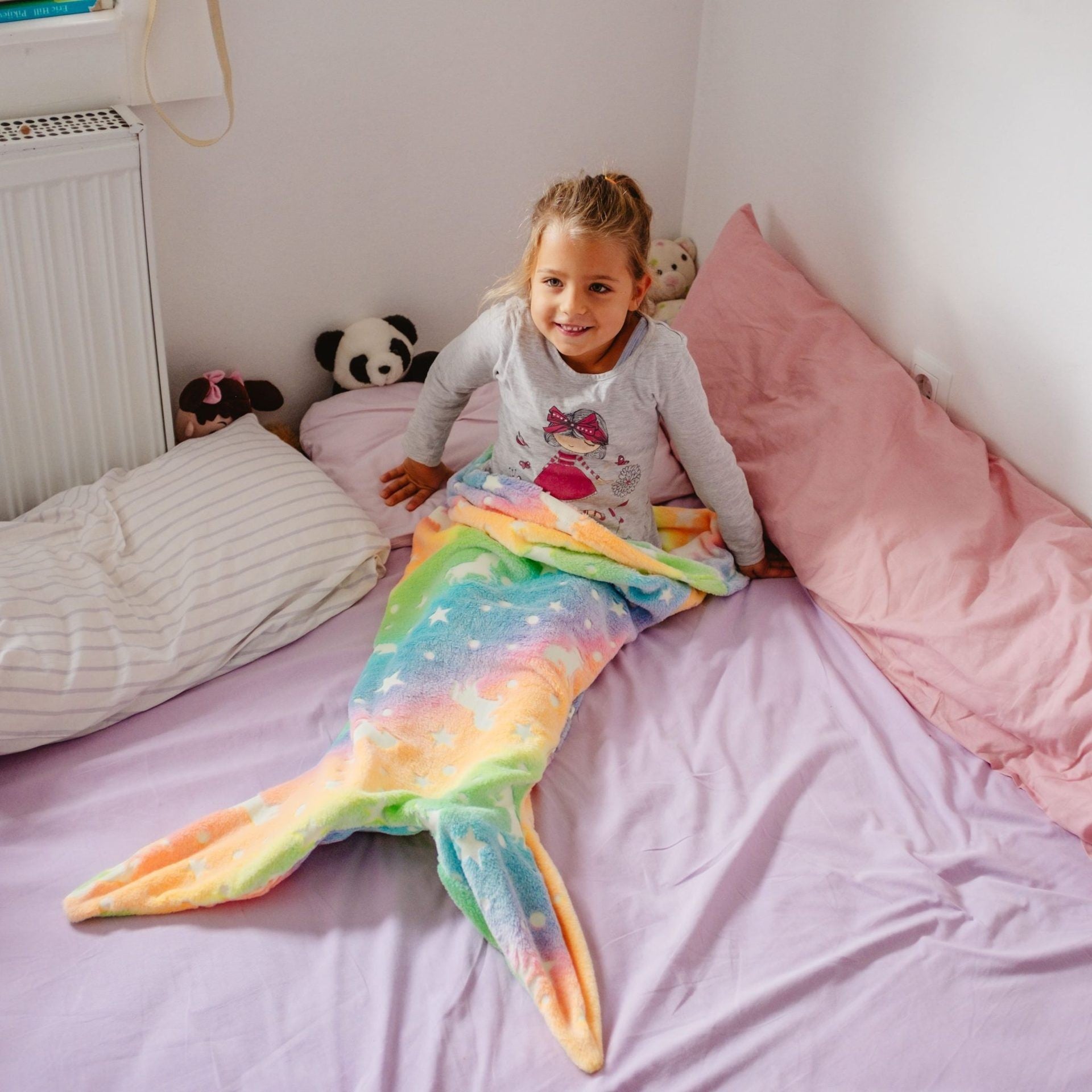 Sirène pour enfants Sac de couchage lumineux Couverture de couchage double face