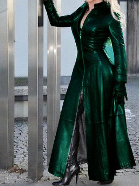 Robe en cuir long pour femme avec collier