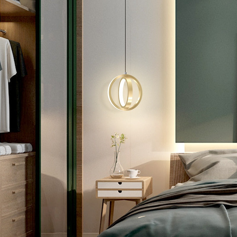 LED côté de lit Mini pendentif lampe chambre à une tête en forme de bague en aluminium pendentif lumière