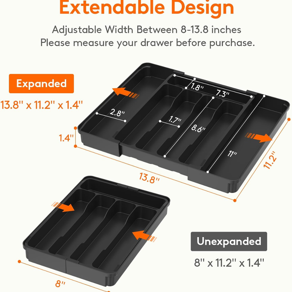 Argenterie extensible Organisateur Plateau d'Utensile en plastique pour tiroir de cuisine BPA Flatware gratuit