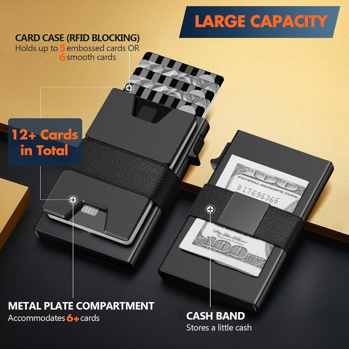 Support de carte de portefeuille en alliage d'aluminium magnétique RFID pour hommes
