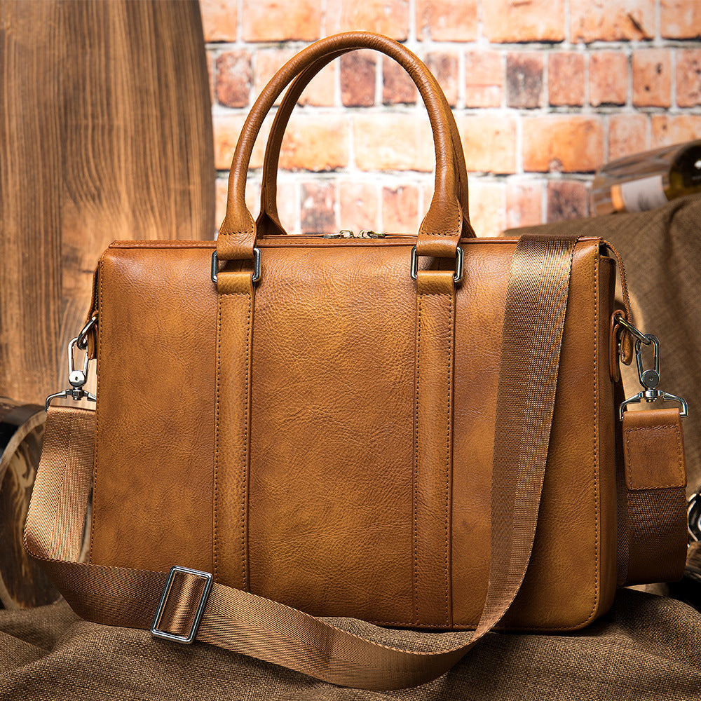 Porte-monnaie en cuir vintage pour homme Affaires tendance Sac à main informatique 14 pouces