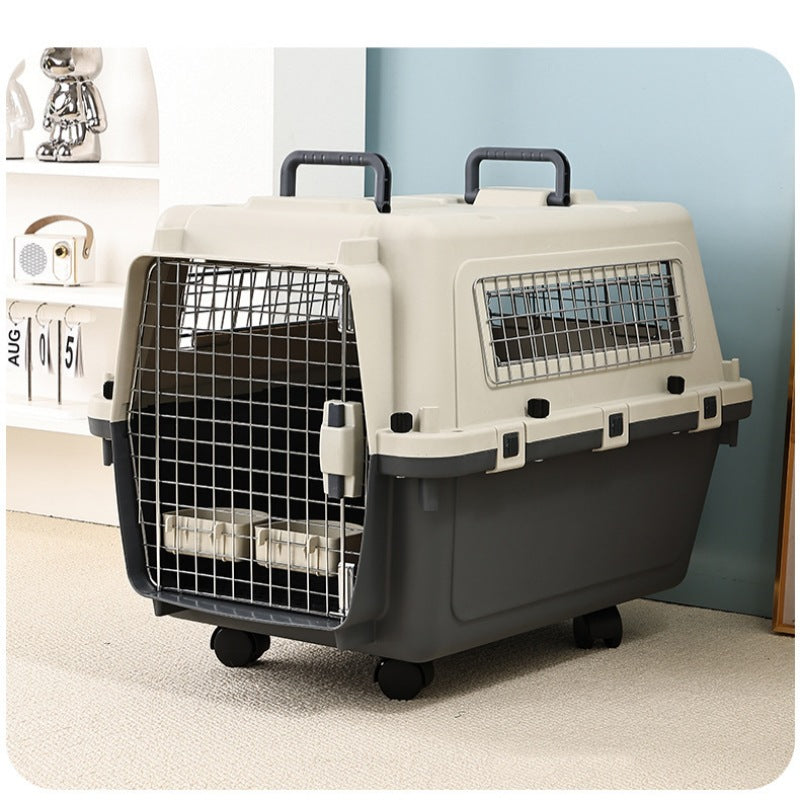 Transporteur d'animaux de compagnie avec roues IATA Airline approuvé Double serrures de sécurité avec porte de fil et Sid