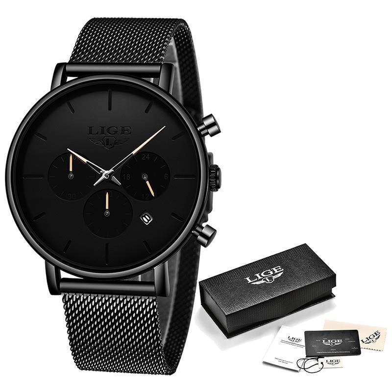 Mens Mesh-Strap Multifonctionnel Montre Quartz résistant à l'eau