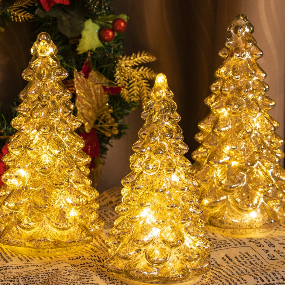 Figurine d'arbre de Noël en verre éclairé avec minuterie de 3 décorati de Noël en verre de mercure