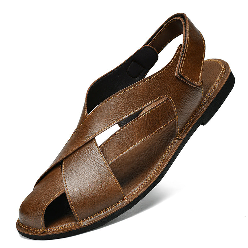 Été Style véritable cuir Casual Beach Sandales non glissantes à double usage