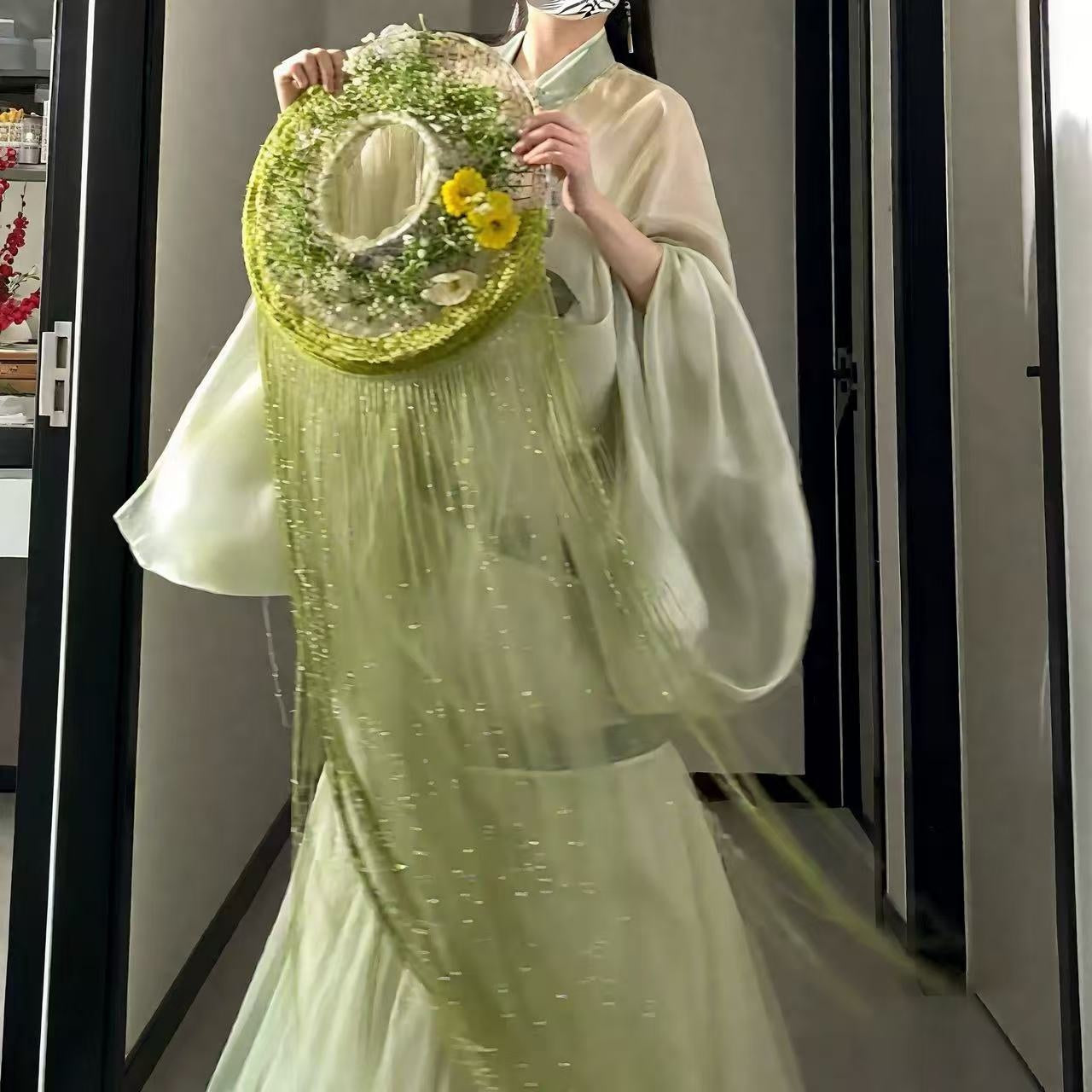 Chapeau Hanfu Chapeau Bambou Rideau en cristal Chivalière Chapeau Bambou Femme Veil
