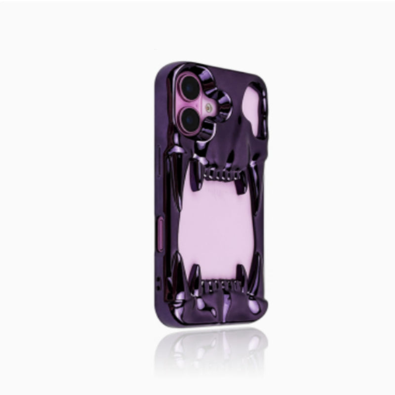 Electroplating Argent brillant Crâne creux Tiger dent téléphone mobile Case