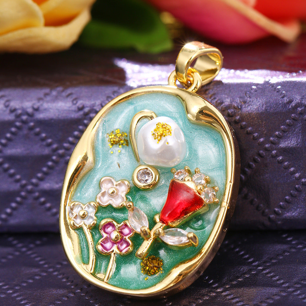 Pendentif de bricolage pour collier à clips universels avec peinture florale