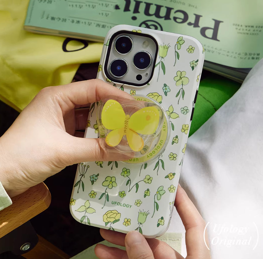 Cas frais de téléphone jaune laiteux avec un motif floral Et une texture douce comme la peau