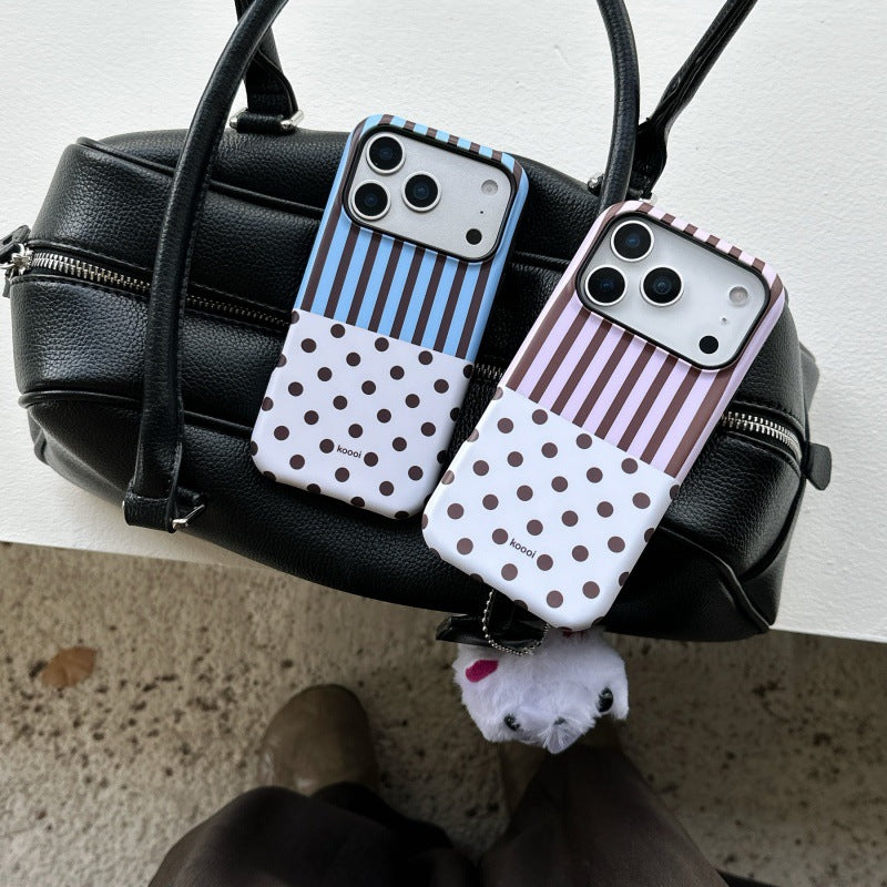 Cas de téléphone à point rayé Polka avec support et fixation magnétique