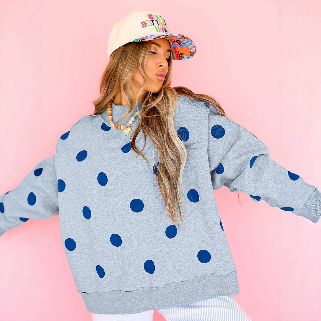 Femmes Relaxed-fit Casual Polka-dot Imprimé Mock-neck Sweatshirt