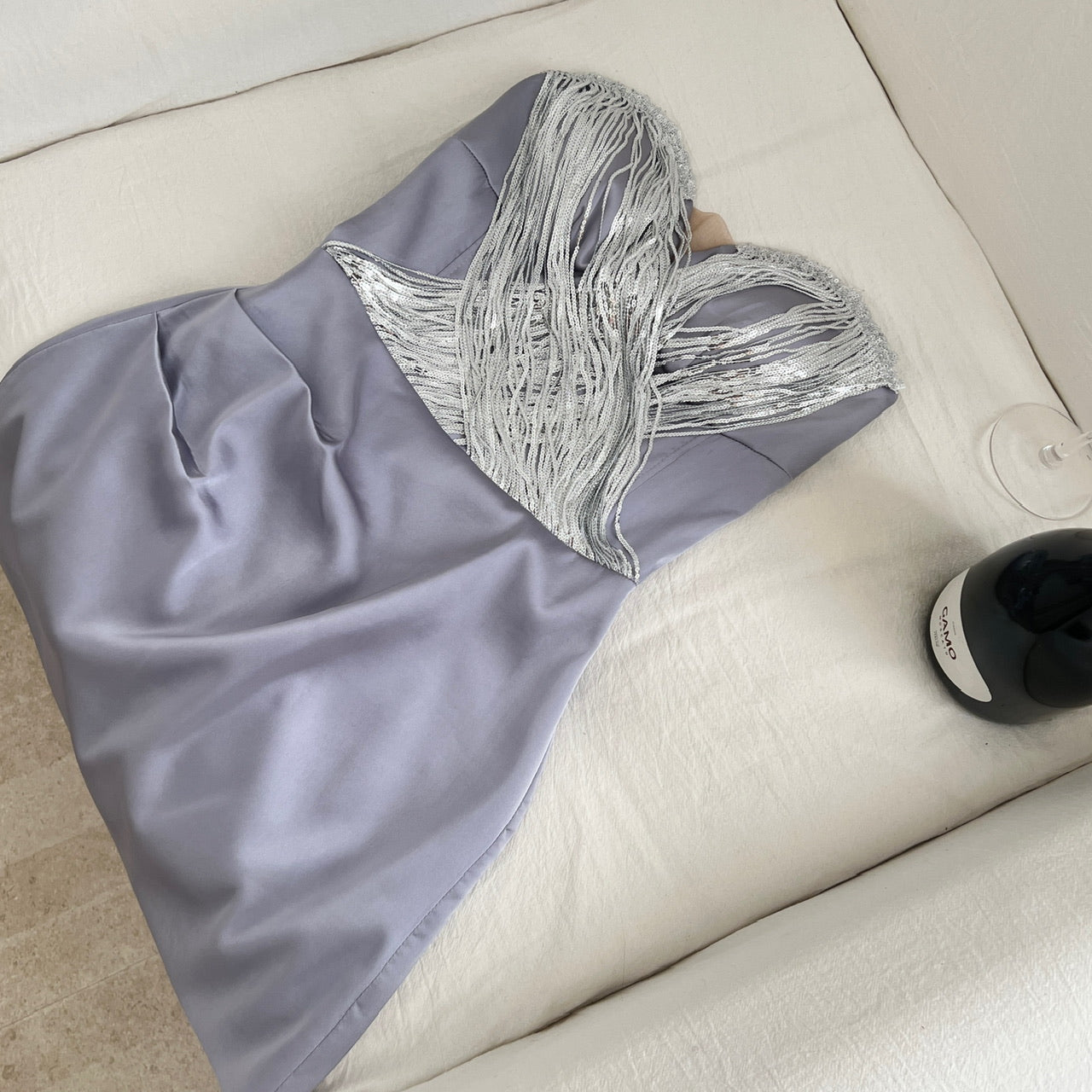 Lustreux Silver Shimmer Sexy Strapless Femme Lavande Balle Satinée Demoiselle d'honneur Cere