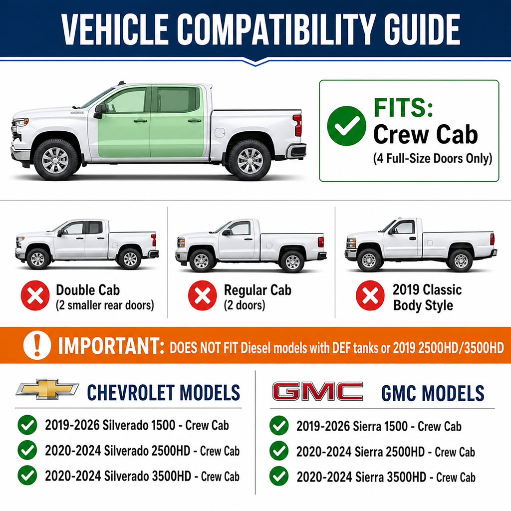 Planches de course de 6" pour 2019- Chevy Silverado 1500 cabine d'équipage