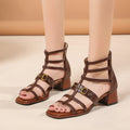 Chaussures pour femmes Sandales romaines Haut Haut Talon moyen épais Sandales avec Zipper arrière Français Hollow