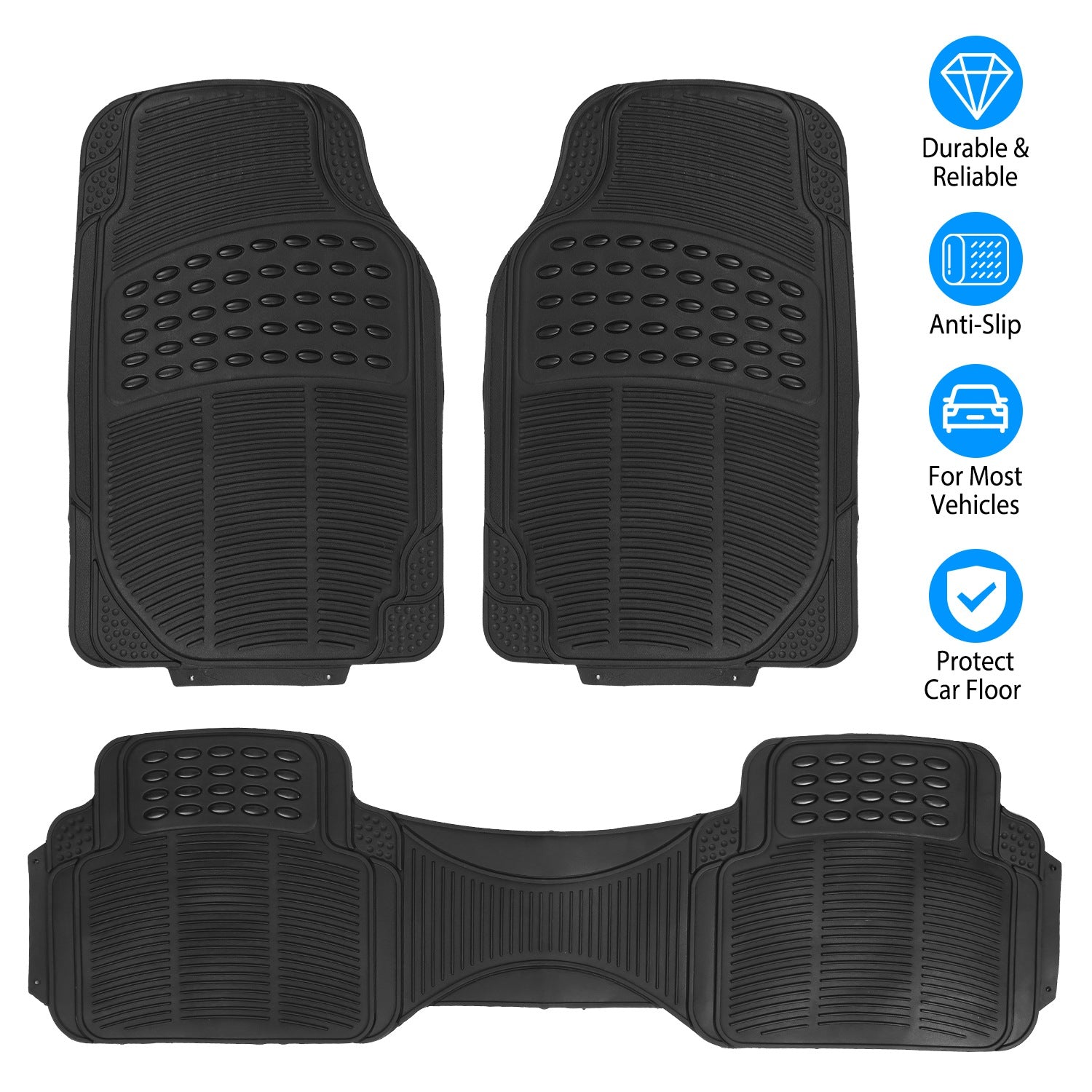 Set de 3Pcs tapis de sol automobile Set avant arrière PVC tapis de sol en caoutchouc