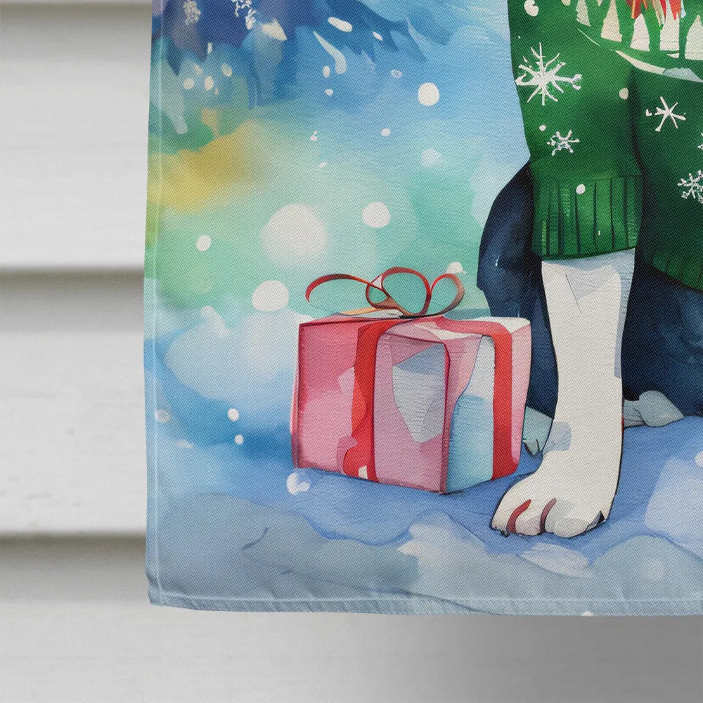 Boston Terrier Drapeau de Noël Maison Grande Manche de porc Pole décoratif extérieur Bannière de triage