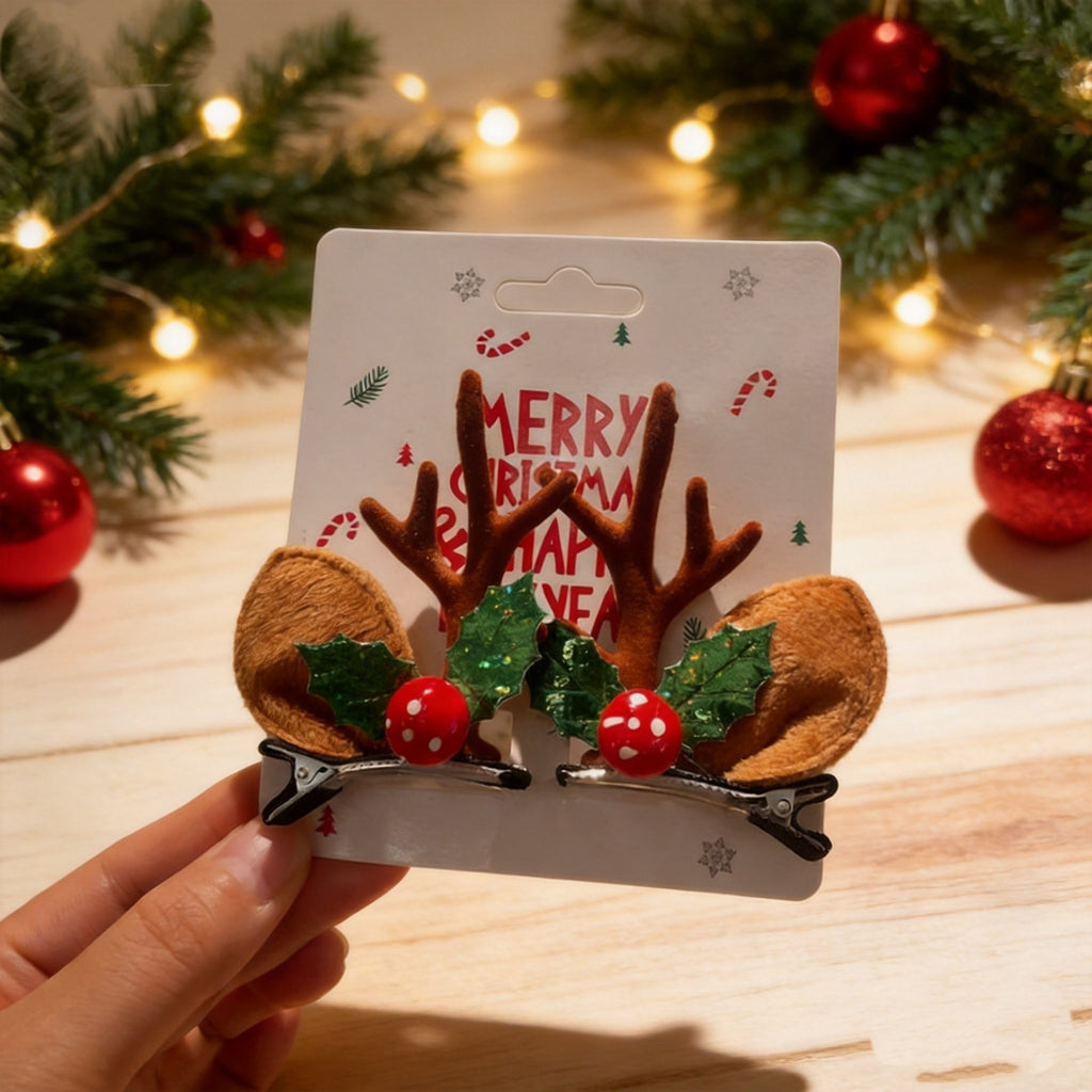 Unisex Christmas Reindeer Hair Clips for Festive Holiday Styling