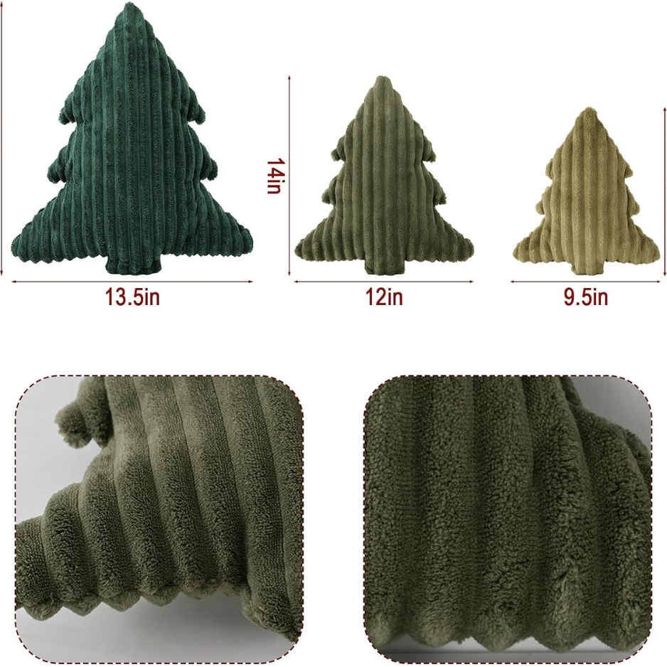 Décorations de Noël Oreillers en peluche en velours vert doux Arbre de Noël en forme d'oreiller