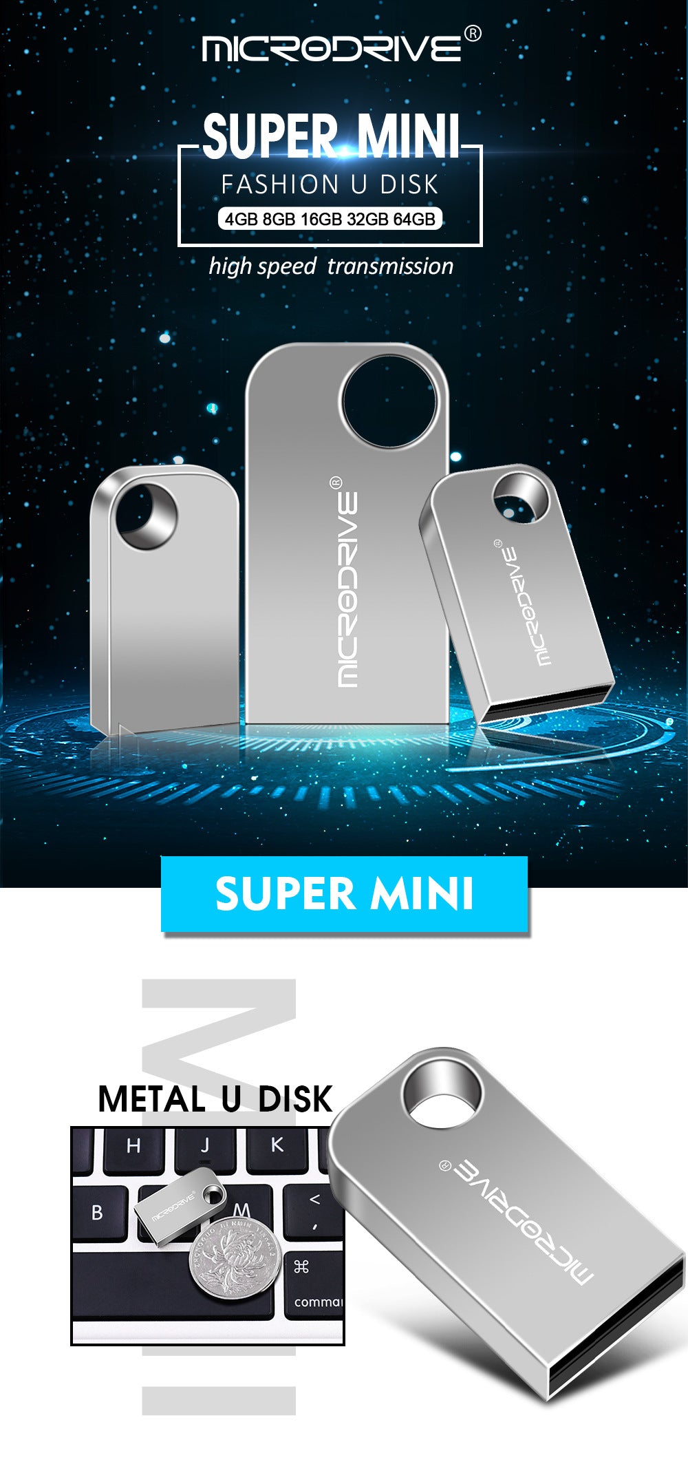 16G Véhicule de grande capacité 64g Mini disque USB