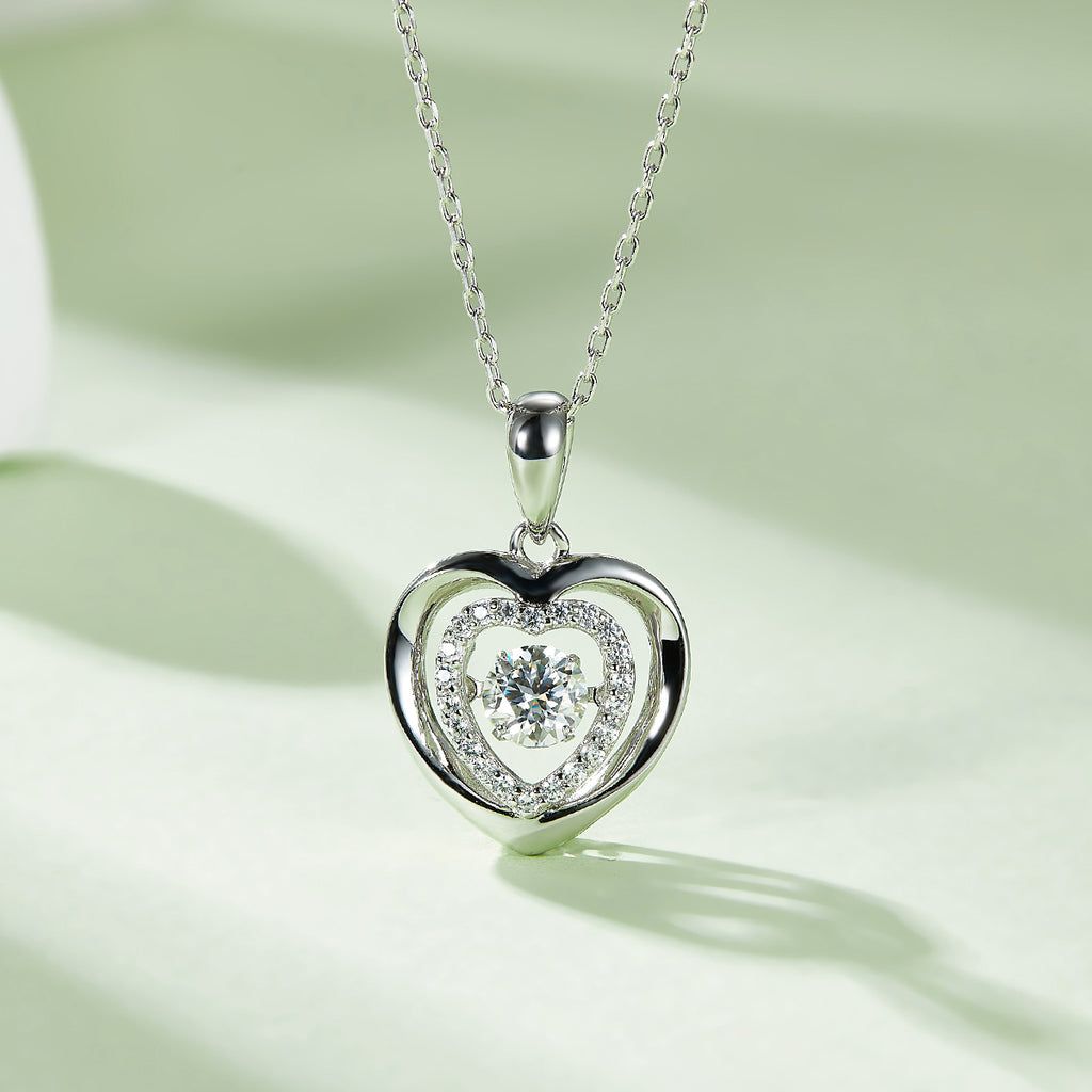 S925 Argent Sterling 0.5ct D Couleur VVS1 Collier Coeur de Moissanite 45cm Pav plaqué platine