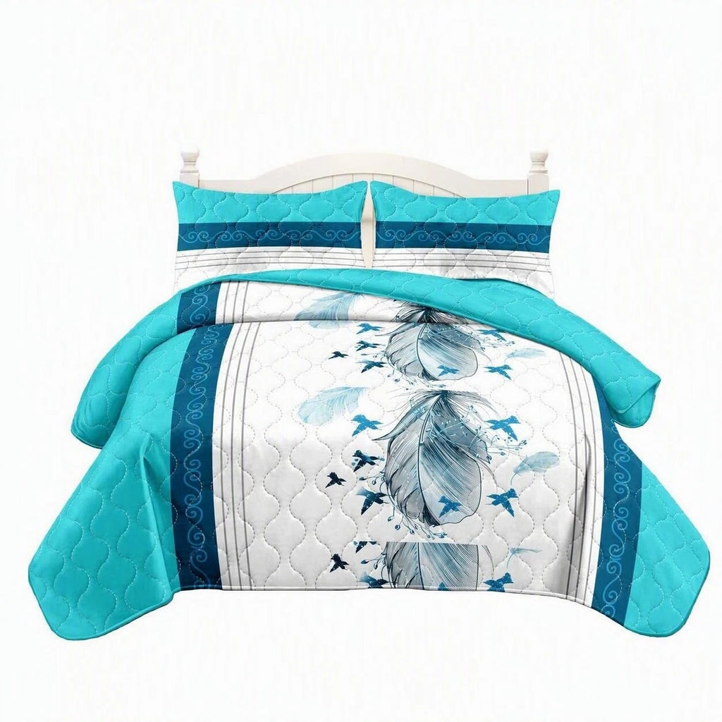 3-Piece bleu et blanc plume Star couvre-lit matelassé pour roi et roi de Californie