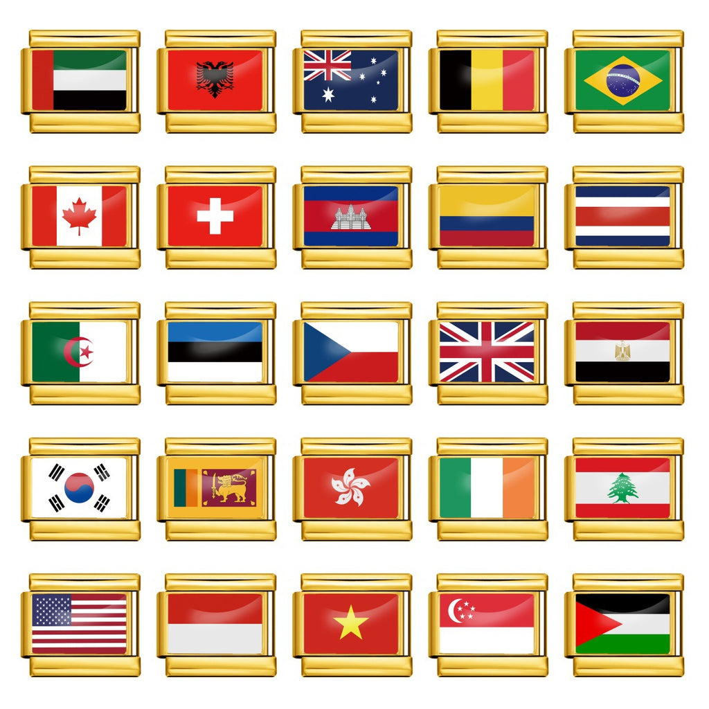 Arrière-plan d'or World Flag Photo Epoxy Italien Module Bracelet