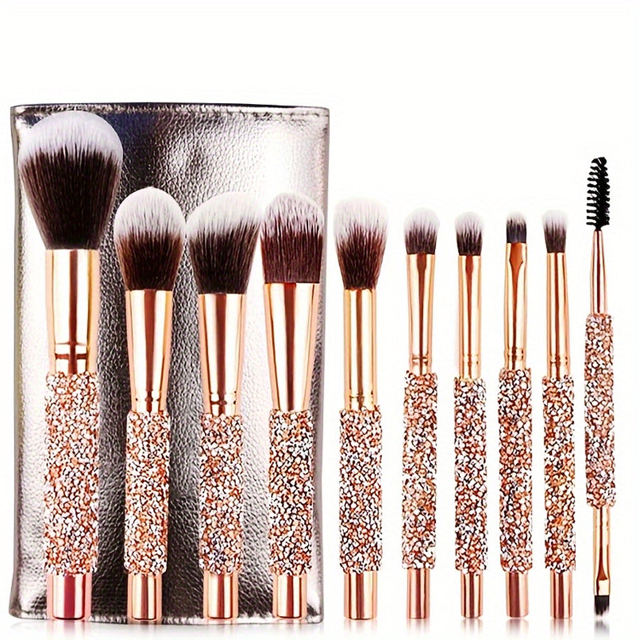Pinceau de maquillage de luxe 10Pcs Set Diamond Rivet Pinceau de maquillage en cristal