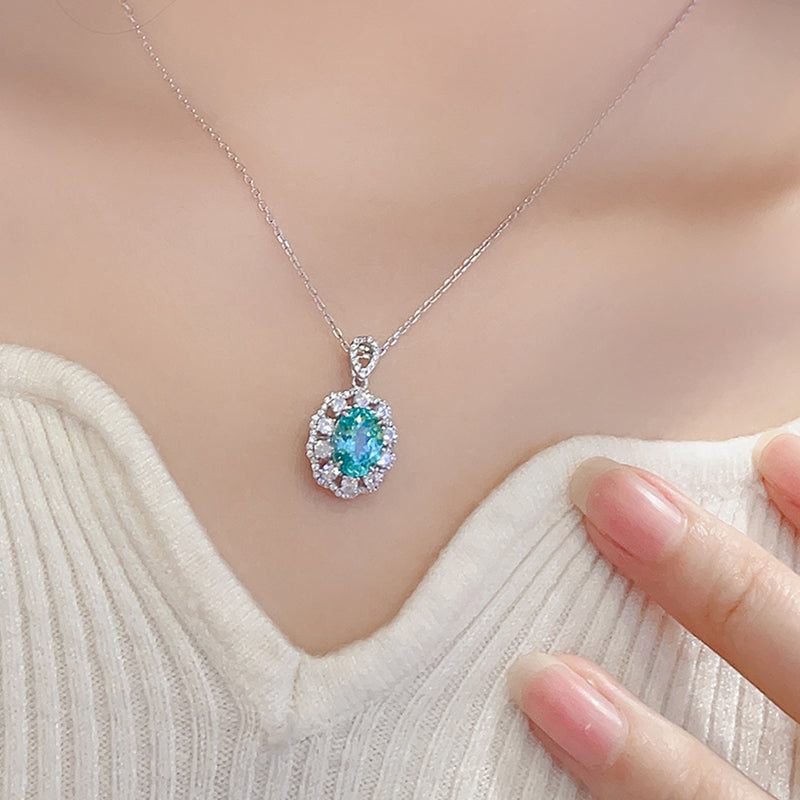 S925 Silver 4g Lab-Created Cobalt Spinel Paraiba Collier