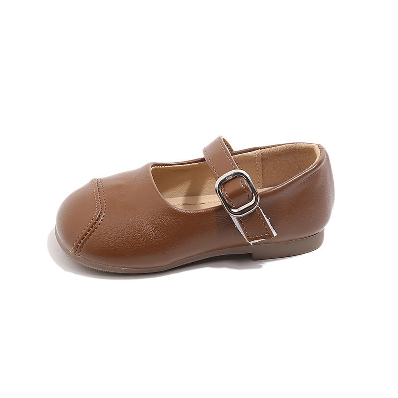 Chaussures en cuir simples et polyvalentes pour petites filles