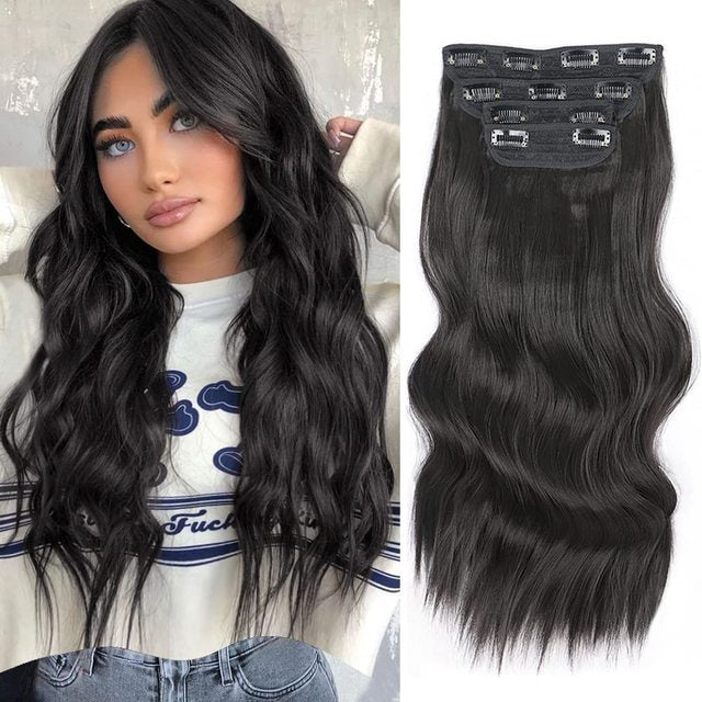 Ensemble de 4 pièces d'extension de cheveux pour femme longue perruque