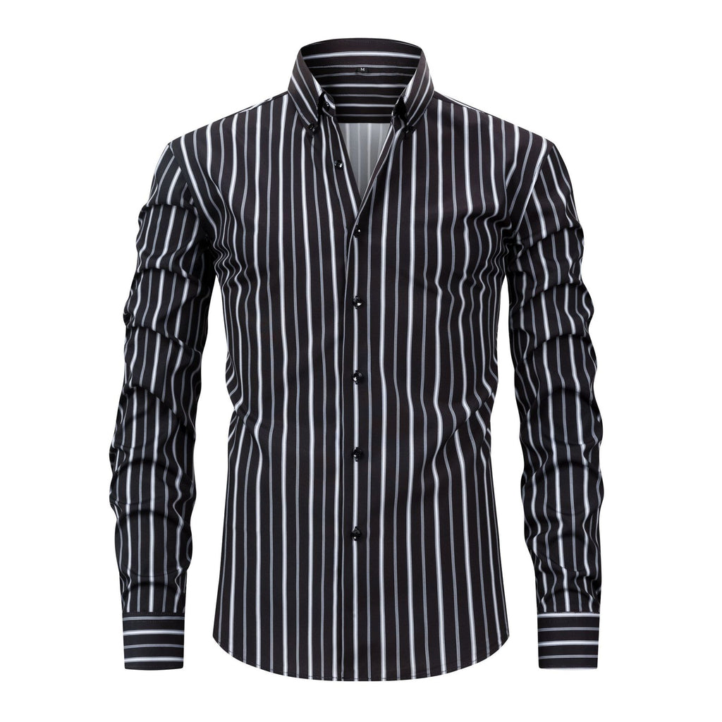 Jiana Quatre-Way stretch imprimé numérique rayé manches longues Lapel hommes chemise-comme homme S