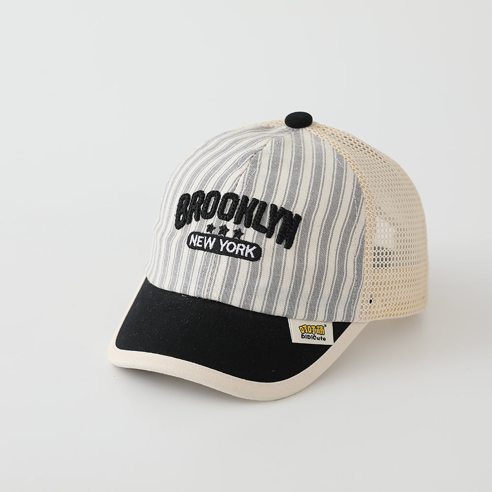 Summer Baby Vertical-striped Mesh Patchwork Brodé YORK Casquette de baseball pour Park Playtim