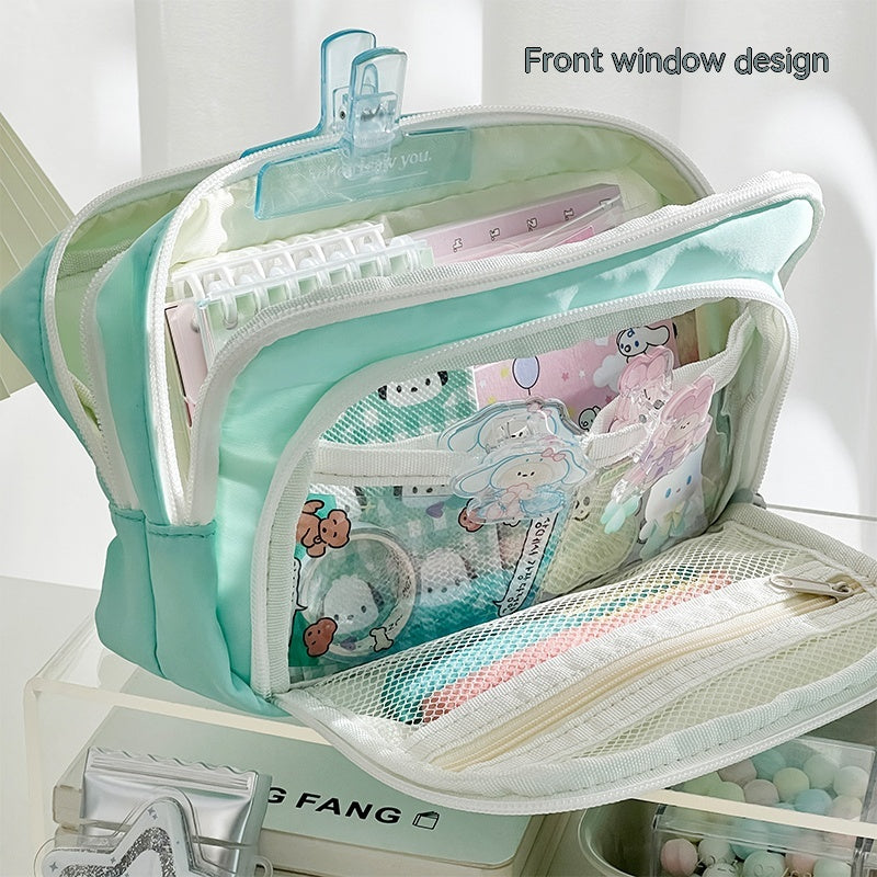 Double-layer pencil case for high-capacity exam stationery