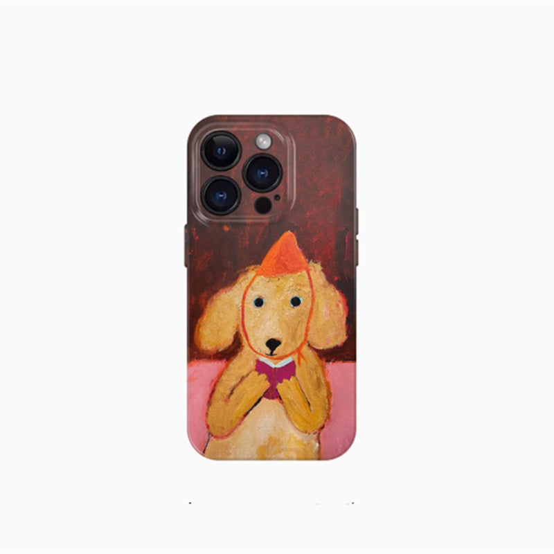 Peinture à l'huile de chien de lecture adapté pour 16 étuis de téléphone
