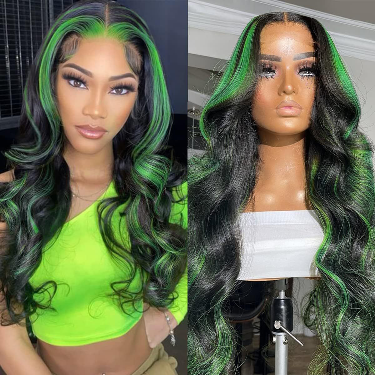 Green Ombre Lace Front Big Wave