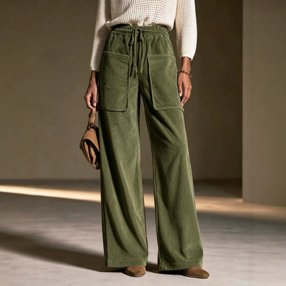 Pantalons à cordes haute taille pour femmes Corduroy
