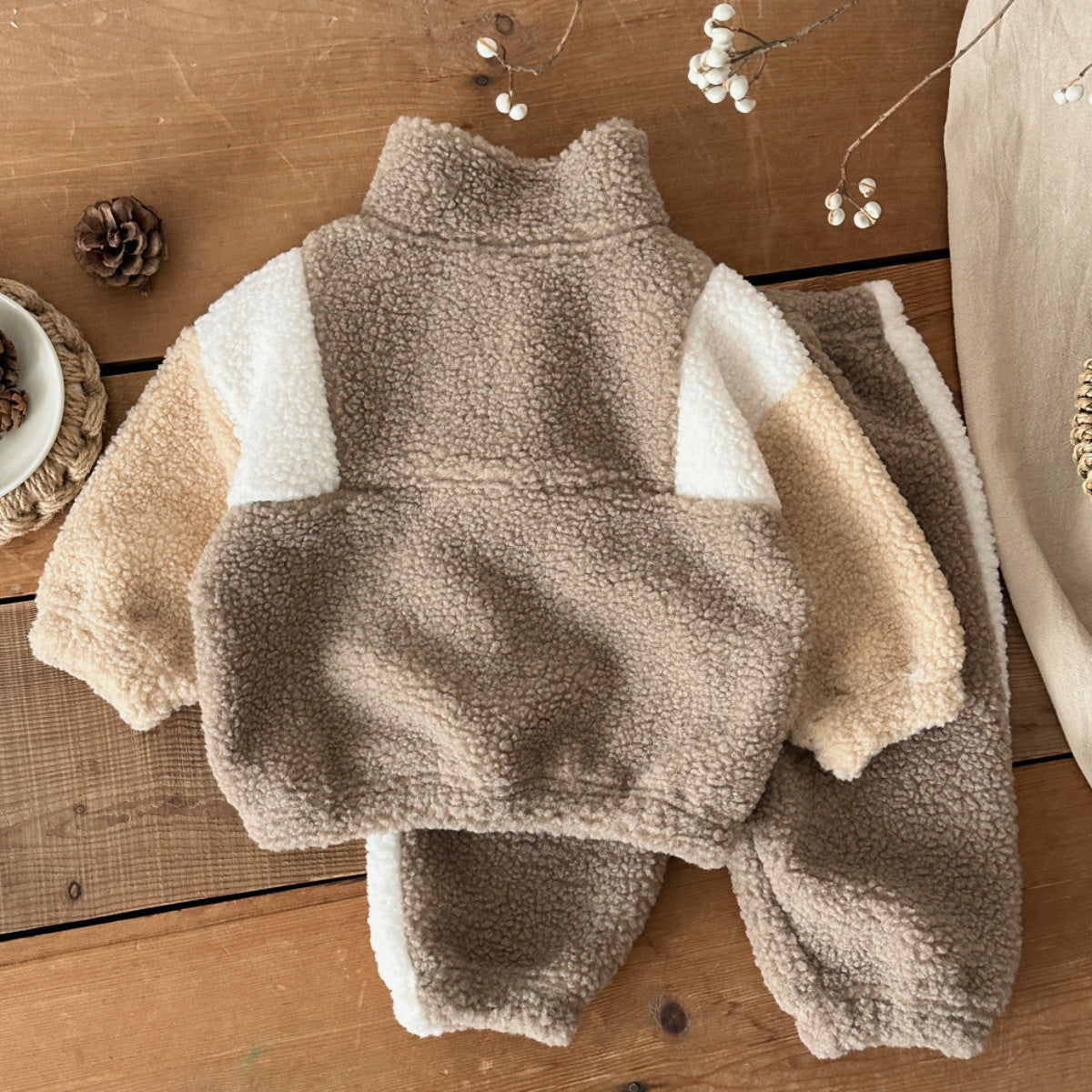 Baby and Toddler Lambswool Stand Collar Demi-Zip Ensemble à deux pièces