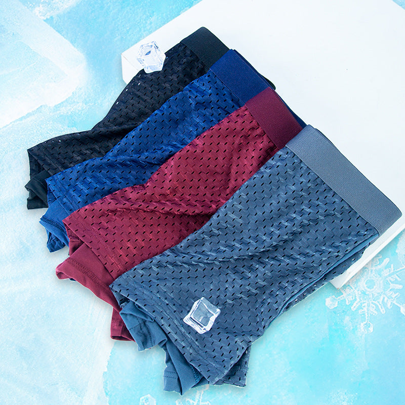 Hommes S Ice Silk Mesh Boxer Slip Respirant Ventilé Micro Mesh Sous-vêtements Lightweight Co